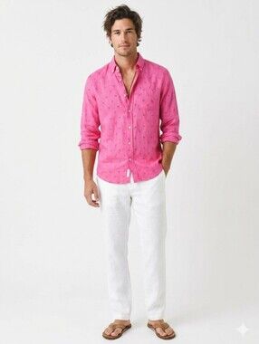 Next Signature 100% Linen Button-Up Shirt with Summer Print